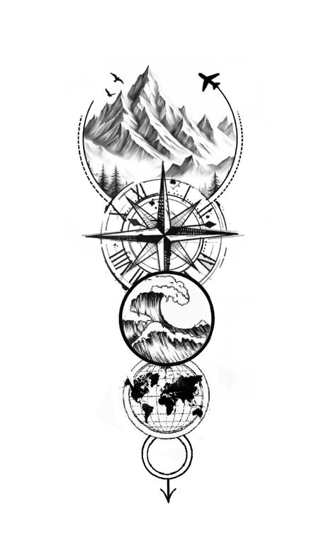 Tattoo Ideas For Seafarer, Seafarer Tattoo, Gryphon Tattoo, Traveling Tattoo, Compass And Map Tattoo, Arrow Tattoos For Women, Wizard Tattoo, Wave Tattoo Design, Map Tattoos