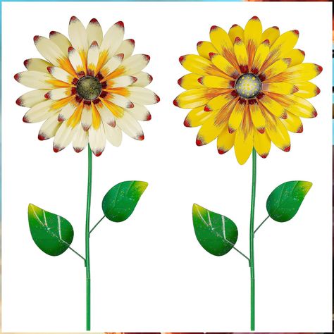 Juegoal 2 Pack Metal Flower Garden Stakes Decor, 24 Inch Outdoor Colorful Sunflowers Shaking Head Yard Art, Rust Proof Metal Daisy Flower Stick, Indoor Outside Pathway Patio Yard Lawn Decorations Spiral Christmas Tree, Fall Backyard, Patio Art, Metal Flower Wall Art, Sunflower Garden, Outdoor Living Decor, Butterfly Wall Decor, Outdoor Flowers, Sunflower Decor