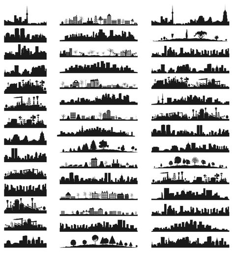 40 Famous City Landmark Silhouettes City Landscapes, Landscape Silhouette, City Skyline Silhouette, House Icon, Design Factory, Silhouette School, City Skylines, Skyline Silhouette, Silhouette Tattoos