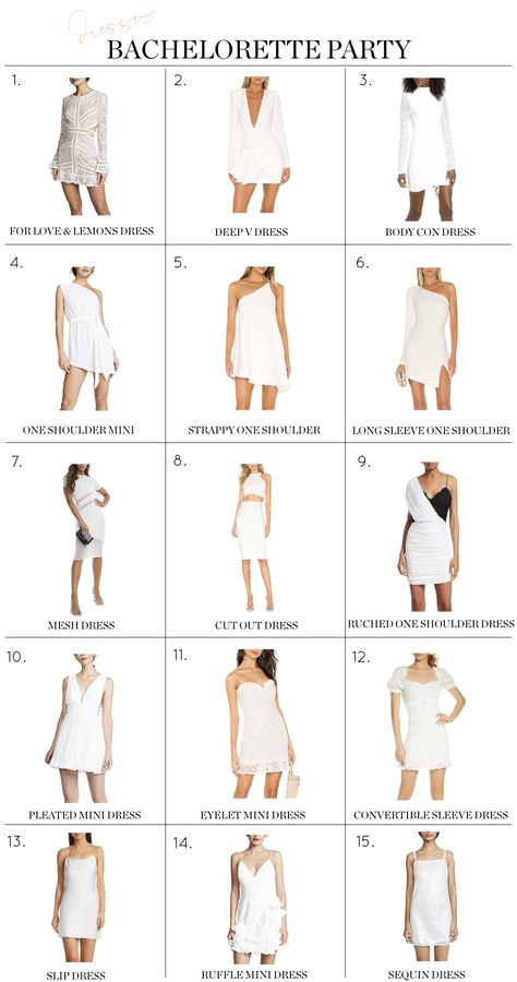 white bachelorette party outfit dress ideas options for brides cute white lace short bridal dresses Bridal After Party Outfit Casual, Bridal Fitting Outfit, Bride Leaving Outfit, White Dress Bridal Party, White Dress Winter Outfit Party, Bridal Outfits For Bachelorette, Bachelorette Plane Outfit, Bride Bachelorette Dress, Bachelorette Party Outfits Group Dresses