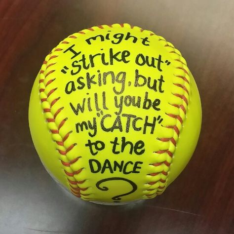 Softball dance/ #promposal idea Softball Dance Proposal, Softball Themed Promposals, Promposal Ideas Softball, Softball Hoco Proposals Ideas, Homecoming Proposal Ideas Softball, Softball Homecoming Proposals, Softball Promposals, Softball Hoco Proposals, Dance Promposal