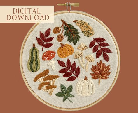 Autumn Treasures Embroidery Pattern. Beginner Embroidery. PDF Embroidery Pattern. Pumpkin Embroidery. Fall Embroidery. - Etsy Embroidery Fall, Fall Embroidery, Pumpkin Embroidery, Pdf Embroidery Pattern, Beginner Embroidery, Basic Stitches, Stitch Guide, Color Guide, Diy Decorations