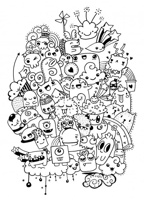 Doodle Monster, Doddle Art, Arte Doodle, Food Doodles, Doodle Characters, Funny Chat, Coloring Images, Graffiti Doodles, Doodle Art Drawing