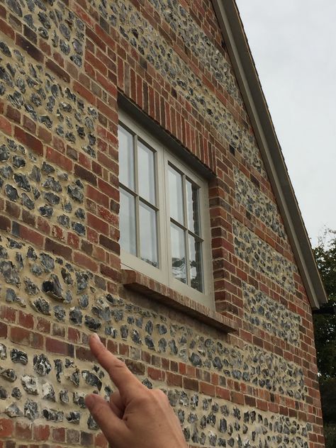 Half Brick Wall, Stone Lintel, Flint Wall, Rock Houses, Brick Ideas, Brick Detail, Green Windows, Community Space, Landscape Photography Nature