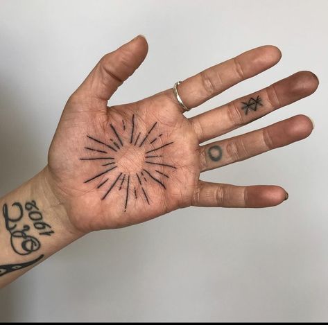 Palm Tattoo Men Hands, Palm Tattoo Men, Hand Palm Tattoos, Body Doodles, Tattoos Inspo, Funky Tattoos, Palm Tattoos, Hand Tats, Hand Poked Tattoo