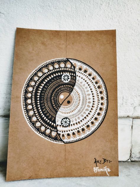 Yin Yang Outline, Paper Mandala, Yin Yang Mandala, Geometrical Shapes, Brown Paper, Mandala Art, Yin Yang, Doodle Art, Doodles