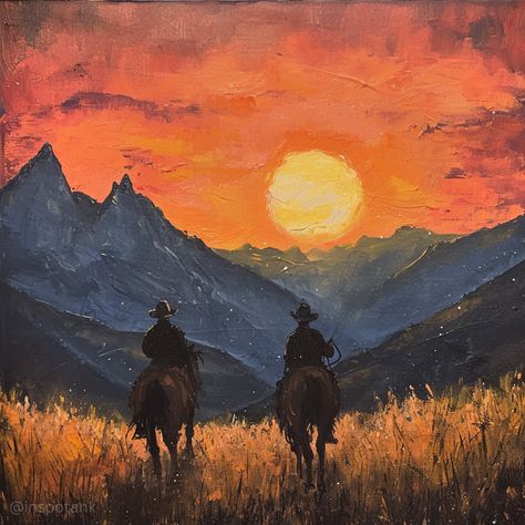 50+ Cowboy Painting Ideas & Tutorials [Western Art Landscape Inspiration Examples] – Inspo Tank Cowboy Painting Ideas, Mountain Painting Ideas, Painting Ideas Tutorials, Painting Tutorial Videos, Western Art Paintings, Cowboy Painting, Painting Tips For Beginners, Bull Painting, Barn Wall Art