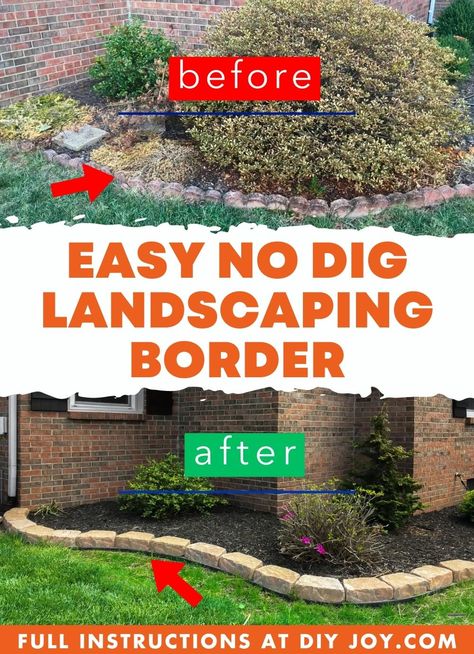 Easy No Dig Landscaping Border via @diyjoycrafts No Dig Border Landscaping, No Dig Garden Edging, Dog Digging Under Fence, Stop Dog Digging Under Fence, Dog Digging Under Fence Prevent, Rubber Edge Border Landscapes, Landscaping Border, Dog Landscape, Border Landscaping