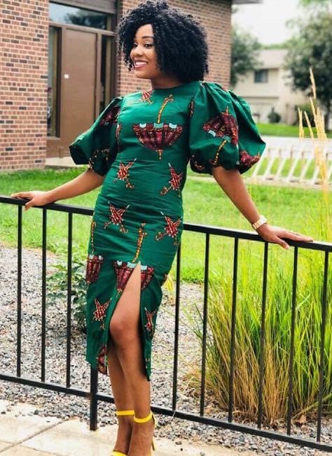 Puff sleeve Ankara dress Ankara Puff Sleeve Dress, Puff Sleeve Ankara Dress, Lace Ideas, 2piece Outfits, Ankara Designs, Ankara Fashion, Hair Things, Ankara Dresses, African Lace Dresses