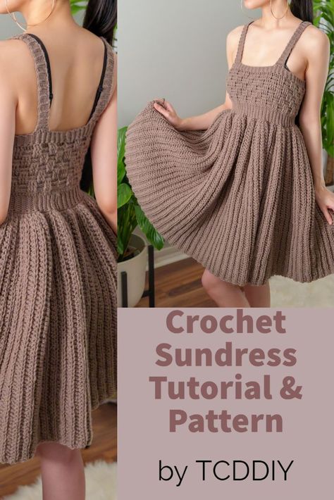 Crochet Pinterest Dress, Crochet Dresses Ideas, Summer Dresses Crochet, Crochet Womens Clothes Free Pattern, Crochet Dresses Free Pattern, Crochet Ideas Dress, Crochet Skater Skirt Pattern Free, Crochet Sundress Pattern, English Crochet Patterns