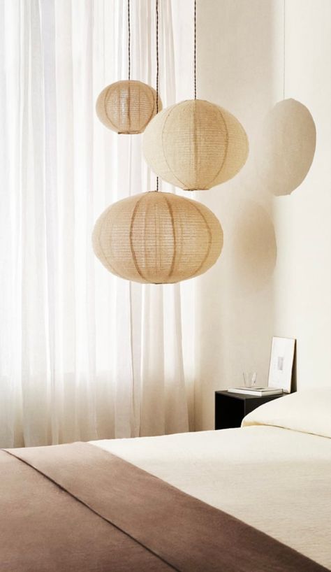 Hanging Pendant Lights Bedroom, Linen Ceiling, Japandi Lamp, Linen Pendant, Ceiling Lamp Shade, Pendant Lighting Bedroom, Interior Design Per La Casa, Ceiling Lamp Shades, Linen Lights