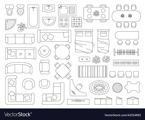 Floor Plan Furniture Symbols, Floorplan Drawing, Rooms Drawing, Furniture Top View, Tools Illustration, Calligraphy Borders, Transportation Logo, Free Watercolor Flowers, Apartment Plan