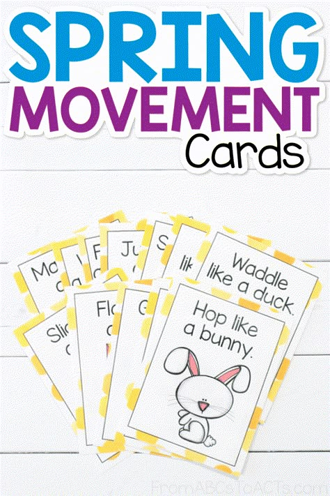 Spring Movement Cards Outside Movement Activities For Preschoolers, Spring Preschool Projects, Preschool Spring Theme Activities, Spring Lessons For Preschool, Spring Time Activities For Preschoolers, Spring Games For Preschool, Spring Activity Preschool, Spring Animals Preschool Activities, Spring Classroom Party Ideas