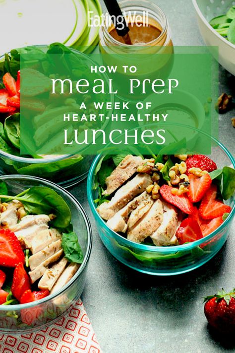 Check out our best tips for building a heart-healthy meal, then show your heart some love by trying one of our step-by-step meal-prep plans to make a week's worth of delicious and satisfying lunches. #mealplan #mealprep #healthymealplans #mealplanning #mealplanideas #healthyrecipes Heart Healthy Meal Prep Recipes, Heart Health Meal Prep, Heart And Liver Healthy Recipes, Heart Healthy Weekly Meal Plan, Heart Healthy Lunches On The Go, Low Cholesterol Lunch Meal Prep, Heart Healthy Work Lunches, Make Ahead Heart Healthy Meals, Easy Heart Healthy Lunch Ideas