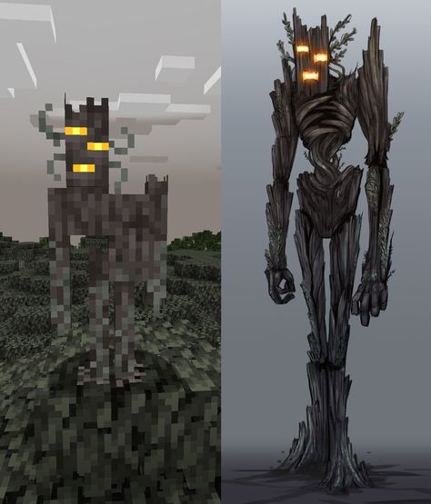 Minecraft Mob Heads, The Creaking Minecraft Art, Minecraft Wolf Variants, The Creaking Minecraft, Minecraft Mob Fanart, Evoker Minecraft, Minecraft Mobs Fanart, Monster Design Concept, Minecraft Mobs Ideas