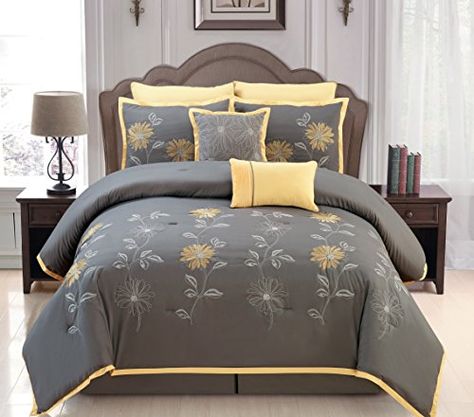 Sunshine Yellow / Grey Comforter Set Embroidery Bed In A ... https://smile.amazon.com/dp/B01451HYTE/ref=cm_sw_r_pi_dp_x_2LkpybR69AHHM Yellow And Gray Bedding, Plaid Bedroom, Nursery Gray, Yellow Comforter, Grey Comforter Sets, Grey Comforter, Yellow Bedding, Gray Walls, Lit King Size