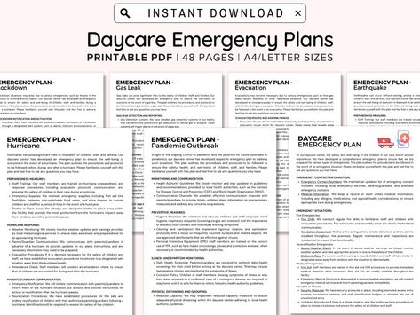 Daycare Emergency Plans Childcare Center Printable Daycare - Etsy Emergency Preparedness Plan For Daycare, Daycare Printables Forms, Emergency Evacuation Plan, Emergency Preparedness Plan, Daycare Forms, Disaster Plan, Evacuation Plan, Radiation Exposure, Emergency Evacuation