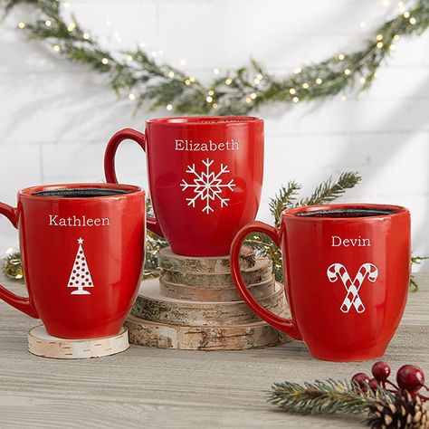 Holiday Cheer Personalized 16 oz Bistro Mug - Red Christmas Coffee Mugs, Holiday Mugs, Christmas Coffee Photography, Christmas Mugs Personalized, Personalized Christmas Mugs, Holiday Cups, Red Mug, Holiday Icon, Christmas Cup