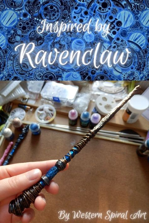 Ravenclaw Diy Crafts, Ravenclaw Diy, Ravenclaw Wand, Magic Wand Diy, Rowena Ravenclaw Diadem, Diy Wands, Garrick Ollivander, Ravenclaw Outfit, Custom Harry Potter