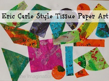 Eric Carle Tissue Paper Prints Eric Carle Crafts, Eric Carle Art, Prek Art, Eric Carle Activities, Teacher Corner, Tissue Paper Art, Imagination Tree, Author Study, Art Teaching