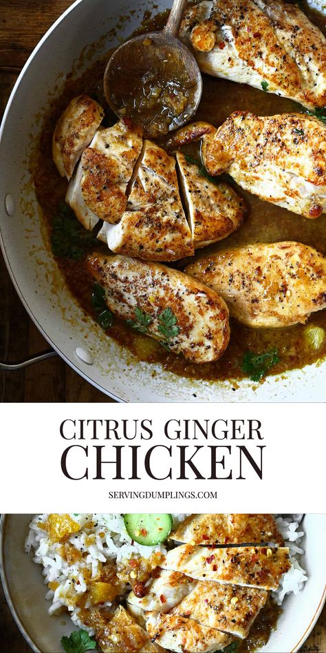 Citrus Ginger Chicken Citrus Chicken Recipes, Serving Dumplings, Mandarin Chicken, Chicken Ginger, Ginger Chicken Recipes, Chicken Fillets, Ginger Chicken, Citrus Chicken, Ginger Recipes