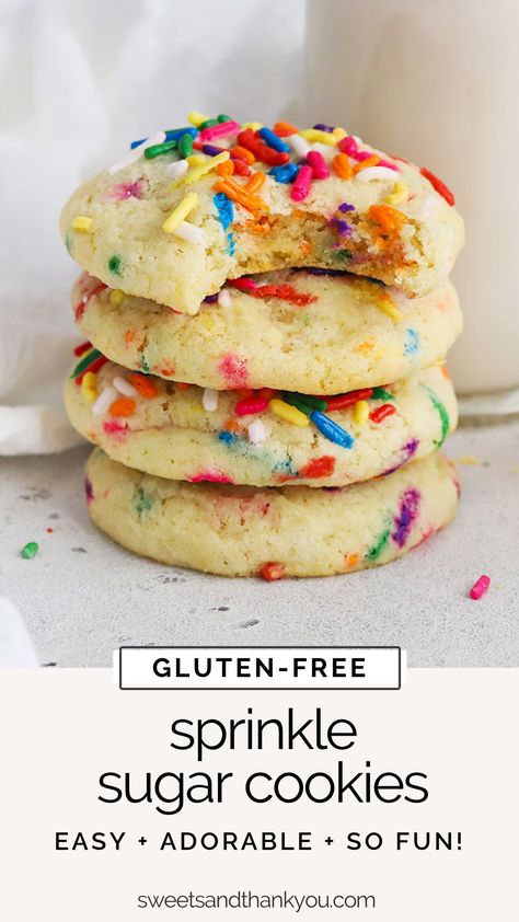 Gluten Free Birthday Cake Cookies, Gluten Free Funfetti Cookies, Gluten Free Vanilla Cookies, Gluten Free Sprinkle Cookies, Gluten Free Bake Sale Ideas, Gluten Free Halloween Cookies, Gluten Free Crumbl Cookies, Easy Gluten Free Christmas Cookies, Gluten Free Cutout Sugar Cookies