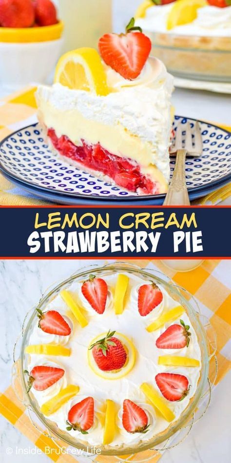 Lemon Picnic, Flakey Pie Crust, Strawberry Pie Recipe, Summer Pie, Strawberry Pie Filling, Strawberry Pie, Lemon Pie, Lemon Cream, Lemon Desserts