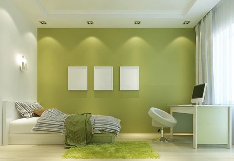 Colour Your World With Olympia Paints Green Room Colors, Green Bedroom Walls, Light Green Walls, Design Ložnic, Living Room Wall Color, Room Wall Colors, Bedroom Trends, Bedroom Wall Colors, Dekorasi Kamar Tidur