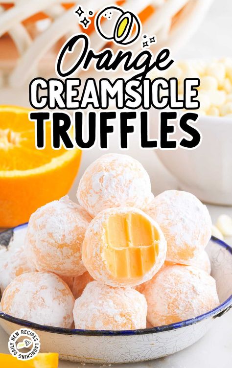 Orange Creamsicle Truffles, Orange Truffles Recipe, Creamsicle Truffles, Strawberry Cheesecake Bites, Homemade Truffles, Dessert Truffles, Orange Baking, Orange Food Coloring, Candy Truffles