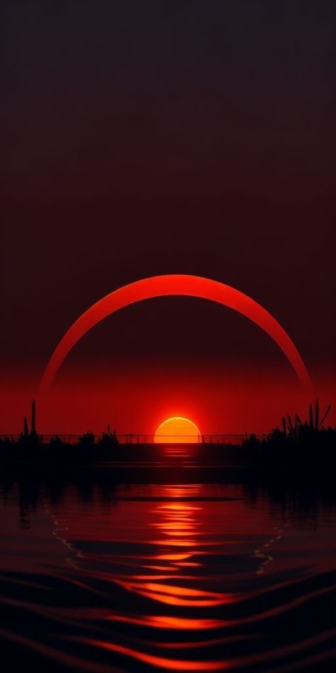 Red Sun Aesthetic, Red Sun Wallpaper, Red Sky Wallpaper, Iphone Wallpapers Full Hd, Horizon Painting, Painting The Sky, Sun Painting, Planets Wallpaper, Red Sunset