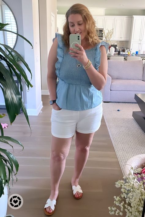 White jean shorts and this adorable Smocked Ruffle Light-Wash Jean Top with white slide sandals makes this a super easy cute spring outfit  

Follow my shop @lifewithheather333 on the @shop.LTK app to shop this post and get my exclusive app-only content!

#liketkit #LTKfit #LTKcurves #LTKunder50
@shop.ltk
https://liketk.it/3EmA5 White Slide Sandals, White Slides Sandals, White Slides, White Jean Shorts, Cute Spring Outfits, Cut Off Jeans, Cute Spring, Jean Top, Light Wash Jeans