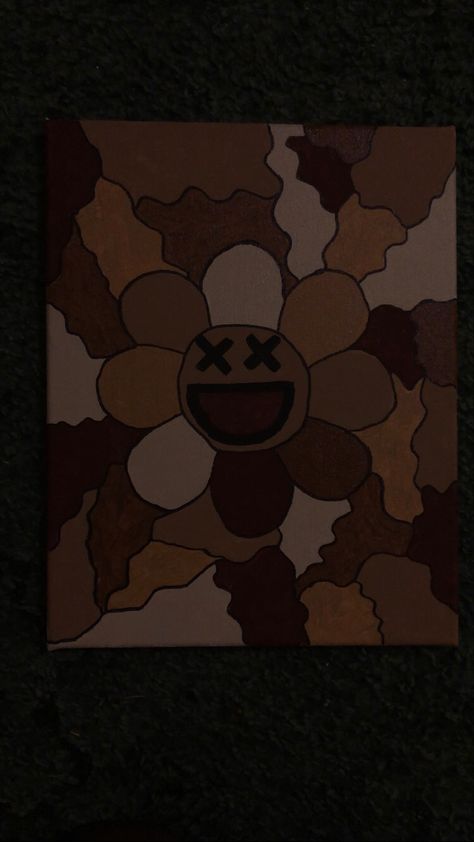 Takashi Flower Painting, Takashi Murakami Painting Canvas, Takashi Murakami Flower Painting Canvas, Takashi Murakami Flower Drawing, Drawer Painting Ideas Aesthetic, Easy Painting Ideas On Canvas Aesthetic Simple, Takashi Murakami Flower Painting, Murakami Painting, Murakami Flower Painting