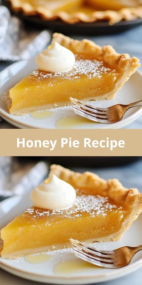 Looking for the perfect dessert? This Honey Pie recipe is a must-try! Made with a buttery, flaky crust and a creamy custard filling infused with the natural sweetness of honey, it’s a show-stopping treat for Salted Honey Pie Recipe, Recipes Using Creamed Honey, Desserts With Honey Instead Of Sugar, Honey Desserts Easy, Honey Sweetened Desserts, Honey Dessert Recipes, Honey Recipes Dessert, Honey Treats, Salted Honey Pie