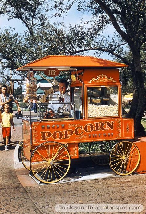 Vintage Popcorn Cart, Popcorn Vendor, Disneyland Popcorn, Vintage Amusement Park, Popcorn Stand, Popcorn Cart, Vintage Popcorn, Graphic Design Cv, Disney Princess Facts