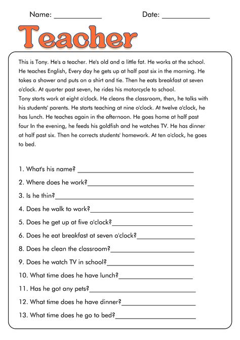 Reading For Beginners Worksheets, Easy Comprehension Worksheets, Esl Reading Comprehension Beginners, Beginner Reading Worksheets, Reading Texts For Beginners, Grade 2 Reading Comprehension Worksheets, Reading Worksheets For Grade 1, English Reading For Beginners, Reading And Comprehension Worksheets