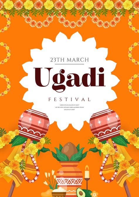 Ugadi Festival Poster, Ugadi Festival, Traditional Festival, About India, Traditional Flower, Flower Words, Poster Psd Free Download, Indian Patterns, Poster Psd