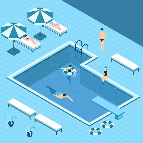 Swimming Pool Illustration, Pool Illustration, Pool Tattoo, 3d Pool, Pool Drawing, Fabric Buildings, Swimming Pool Art, Square Pool, Pool Art