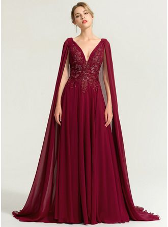 A-Line V-neck Floor-Length Chiffon Wedding Dress With Sequins (002207442) - JJ's House Wedding Dress Necklace, Wedding Dress Silhouette, Floor Length Wedding Dress, Dress Train, Wedding Dress Sequin, Dress With Sequins, Chiffon Wedding Dress, Sequin Wedding, Wedding Dress Chiffon