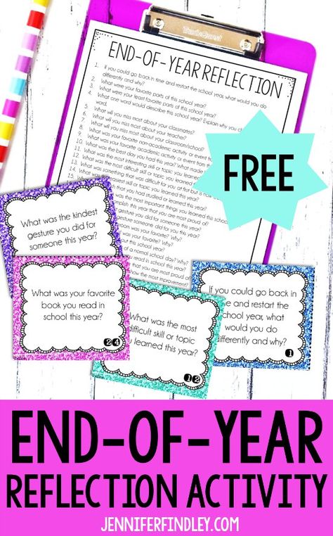 FREE end of year reflection activity for grades 3-5! Use the reflection questions to have your students reflect on the school year and set goals for the next year. End Of Year Sel Activities, Year End Activities For Students, Reflection Ideas, Eoy Activities, End Of Year Reflection, Reflection Activity, Year Reflection, Jennifer Findley, Reflection Activities