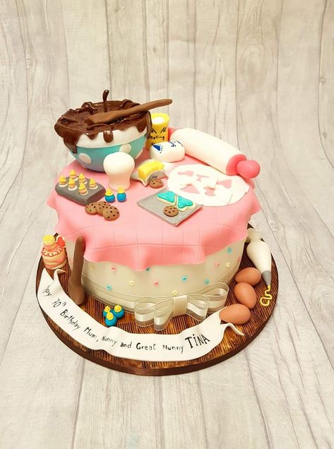 Baking Themed Cake, Bakers Cake Design, Chef Cake, Fiesta Cake, Tea Party Cake, Baker Cake, Cake Decorating With Fondant, Elegant Birthday Cakes, Baking Party