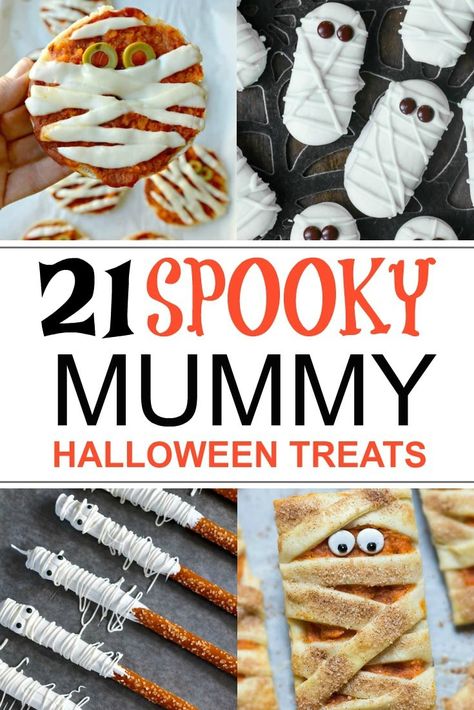 Make these easy Mummy Halloween Finger Foods for a spooktacular party. I love easy Halloween themed food that works well for kids and adults. All of these mummy food recipes are easy to make at home and they are a mix of savory and sweet finger food ideas perfect for Halloween parties. Halloween Mummy Appetizers, Halloween Popper Mummies, Mummy Themed Snacks, Mummy Theme Party, Mummy Themed Food, Egyptian Themed Party Food, Halloween Finger Food Ideas For Parties, Mummy Party Ideas, Halloween Mummy Food