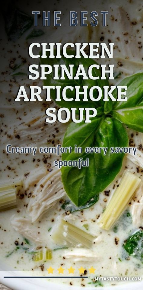 I can't get enough of this Chicken Spinach Artichoke Soup! Creamy, savory, and filled with tender chicken and delicious veggies, it brings warmth and comfort in every spoonful. Perfect for chilly nights or whenever you need a cozy meal! Creamy Artichoke Soup, Chicken Spinach Artichoke Soup, Chicken Artichoke Soup, Chicken Soup With Spinach, Spinach Artichoke Soup, Chicken Artichoke Recipes, Chicken Spinach Artichoke, Benefits Of Chicken, Chicken Artichoke