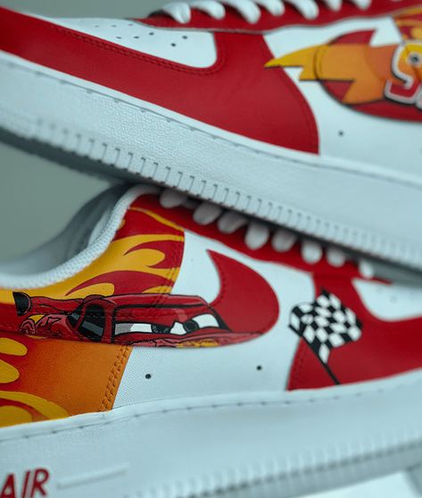 Sneakers – Talokan Art Disney Cars Wallpaper, Custom Sneakers Diy, Diy Sneakers, Car Shoe, Mcqueen Sneakers, Cute Nike Shoes, Cute Nikes, Swag Shoes, Lightning Mcqueen