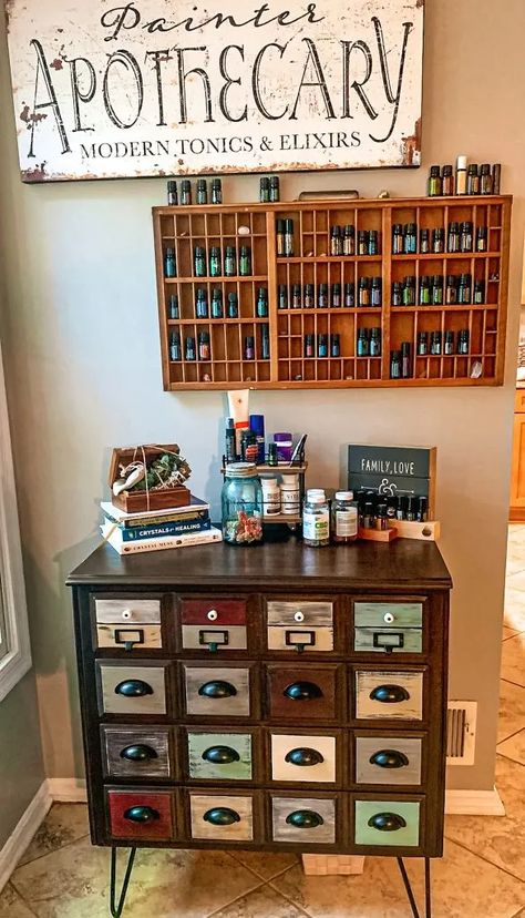 Apothecary Cabinet DIY - Well She Tried Herb Cabinet Organization, Corner Apothecary Cabinet, Diy Apothecary Cabinet Dollar Tree, Apothecary Craft Room, Small Apothecary Cabinet, Apothecary Cabinet Makeover, Apothecary Storage Ideas, Apothecary Crafts, Herbal Storage