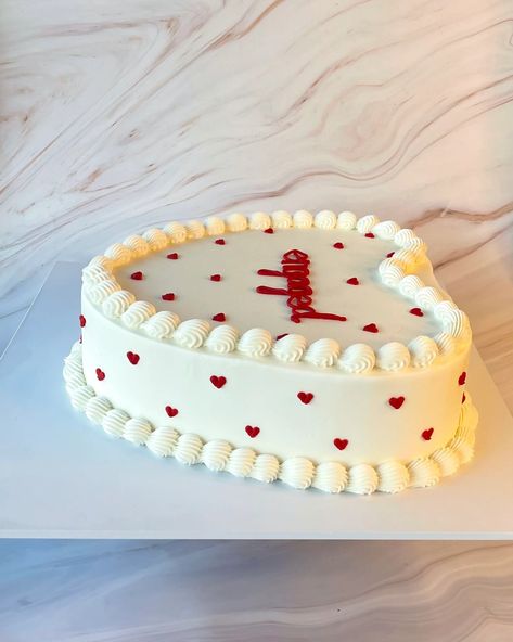 Red And White Heart Cake, Heart Vintage Cake, White Heart Cake, 30th Cake, Heart Cake Design, Choc Ganache, Heart Birthday Cake, Personalised Cakes, Engagement Party Cake