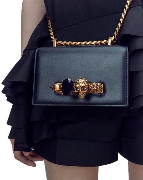 Alexander McQueen Crossbody Mini Jewelled Knuckle Black Leather Satchel Listed By ChicStyle - Tradesy Alexander Mcqueen Wallet, Alexander Mcqueen Handbags, Alexander Mcqueen Bag, Crystal Pumps, Queens Jewels, Black Leather Bag, Black Leather Satchel, Mini Studs, British Fashion