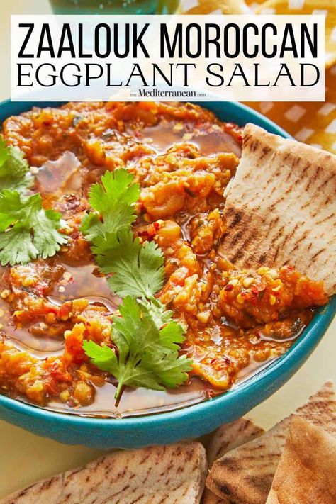 Zaalouk (Moroccan Eggplant Salad) Moroccan Eggplant Salad, Zaalouk Recipe, Moroccan Eggplant, Mediterranean Vegan, Ways To Cook Eggplant, Mediterranean Appetizers, Mediterranean Couscous, Eggplant Recipes Easy, Mediterranean Foods