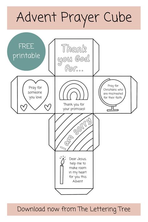 If you're looking for Christian Bible crafts for Advent and Christmas, this free printable prayer cube is a great way to get children praying this Advent. Free to download from The Lettering Tree. Christian Homeschool Printables, Bible Crafts For Kids Easy Printable, Prayer Cube Free Printable, Prayer Ideas For Kids, Christian Prints Free Printable, Free Christian Christmas Printables, Bible Christmas Crafts For Kids, Christmas Bible Crafts For Kids, Bible Crafts For Adults