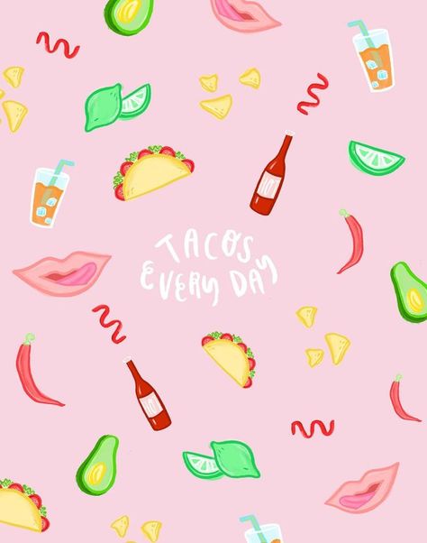 Drawn to You // 5 | lovelyindeed.com Taco Wallpaper, Taco Drawing, Tacos Mexicanos, Food Tattoos, Tacos And Tequila, Michelada, Fun To Draw, Sand Dollars, Food Packaging Design