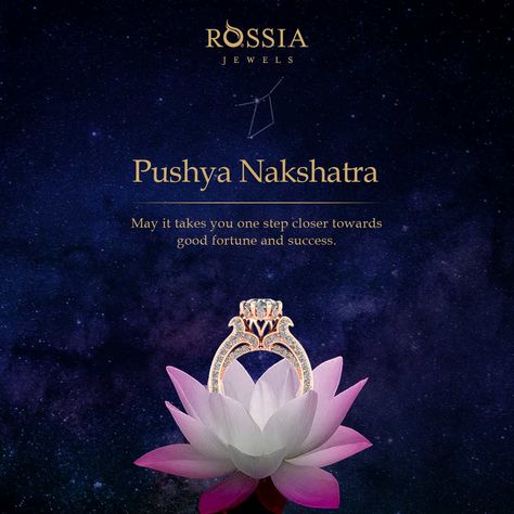 Rossia Jewels wish you a flourishing Pushya Nakshatra. May you be blessed with abundant wealth and fortune. Celebrate this Pushya Nakshatra with your chosen one. Bhai Fota, Pushya Nakshatra, Jewellery Poster, Abundant Wealth, Festival Pics, Latest Jewellery Designs, Gemini And Pisces, Creative Post, Gemini And Aquarius